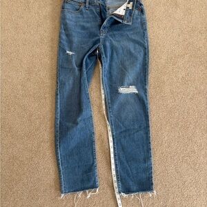 Madewell brand Distressed Blue Jeans. Size 28 waist. 27 inseam.